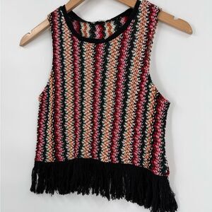 Zara Trafaluc Multicolor Striped Knit Fringe Hem Tank Top in Multi/Black | Small